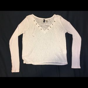 White Lace Up Long Sleeve